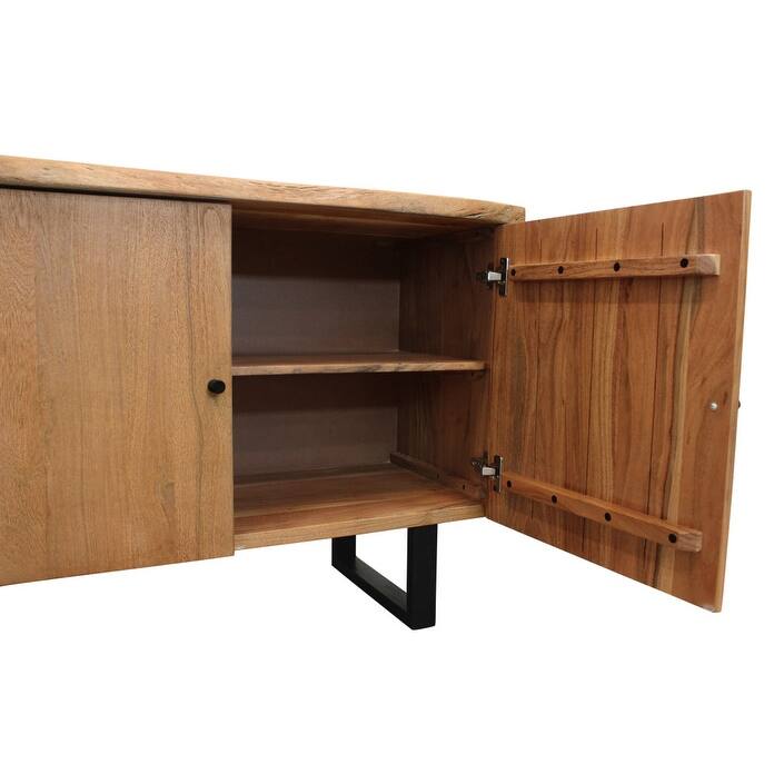 HomeRoots 80" Natural Distressed Solid Wood Live Edge Credenza With Four Doors - 80.00 in. x 30.00 in. x 18.00 in.