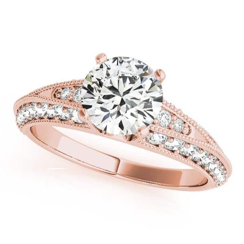 Auriya 14k Gold 1ctw Vintage Moissanite and 1/2ctw Diamond Engagement Ring - Rose - 8
