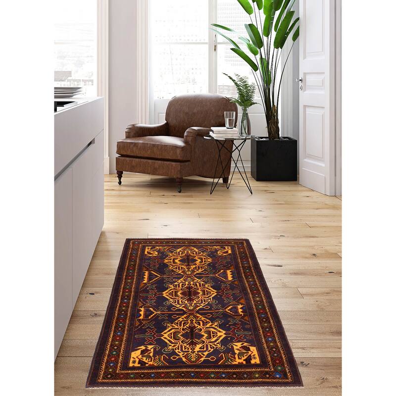 ECARPETGALLERY Hand-knotted Teimani Dark Navy Wool Rug - 4'0 x 7'1