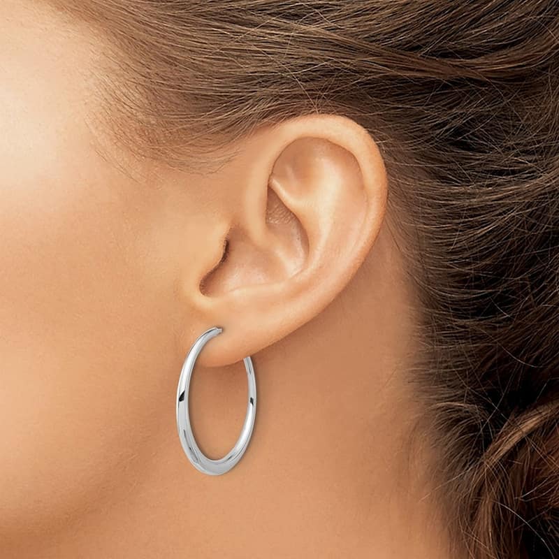Curata 14k White Gold Polished Hoop Post Earrings - 32.1x32.2mm