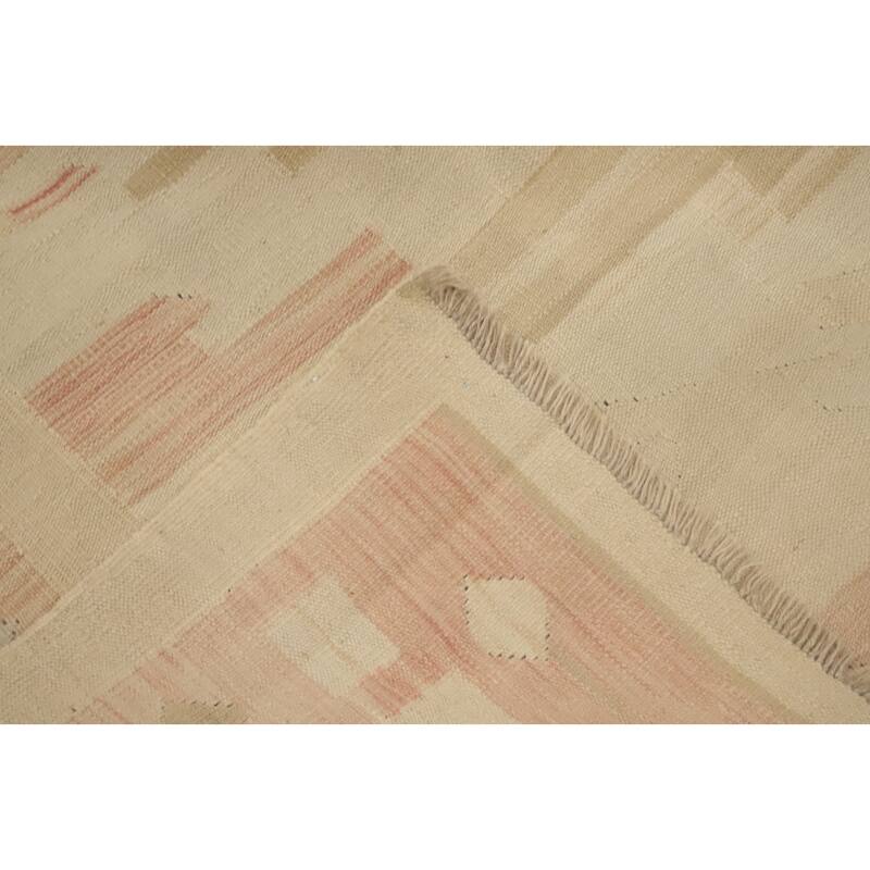 Hand Woven Oriental 100% Wool Carpet Southwestern Tribal Beige & Ivories Kilim Area Rug - 11' 11'' X 9' 0''