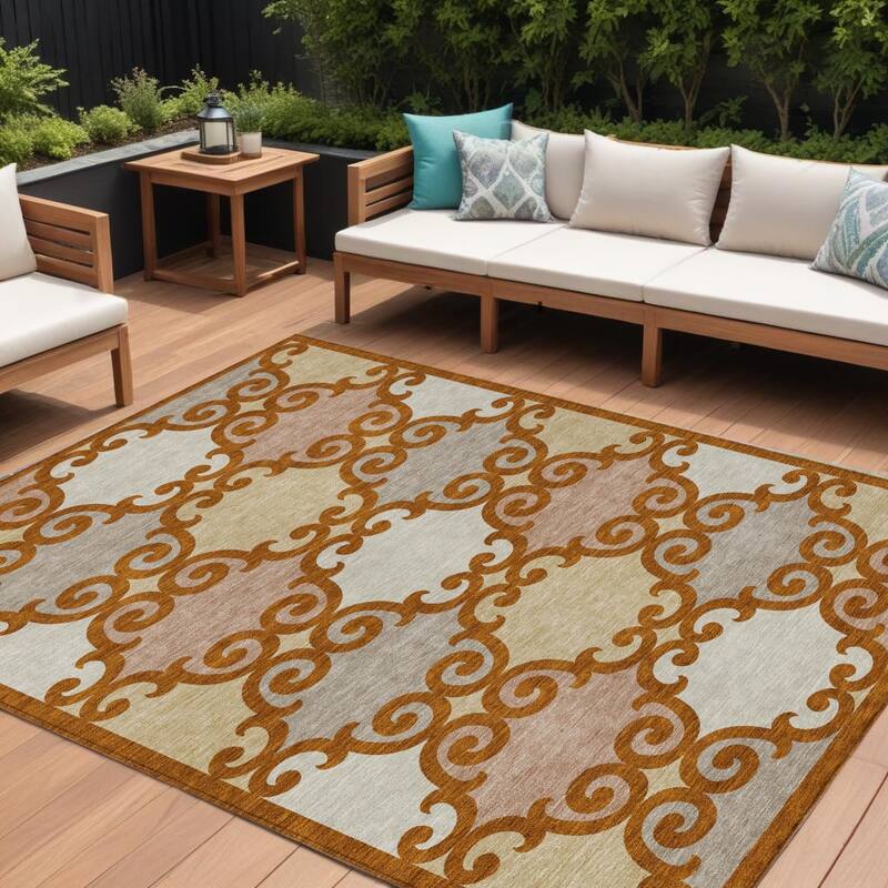 HomeRoots Trellis Transitional Rectangle Outdoor Rug - 9' X 12'