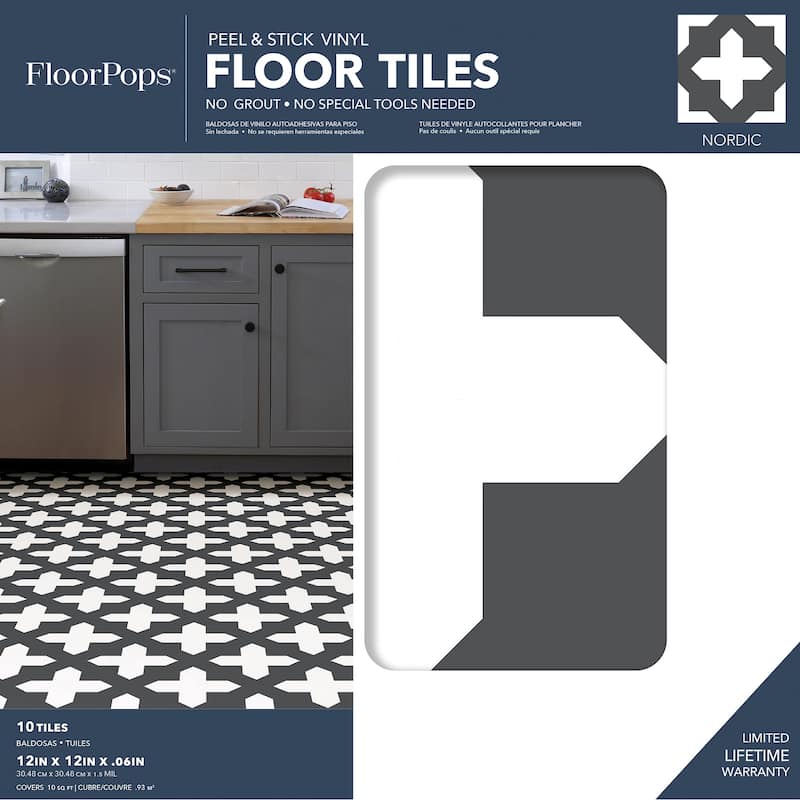 FloorPops Nordic Peel & Stick Floor Tiles - 60-in x 24-in