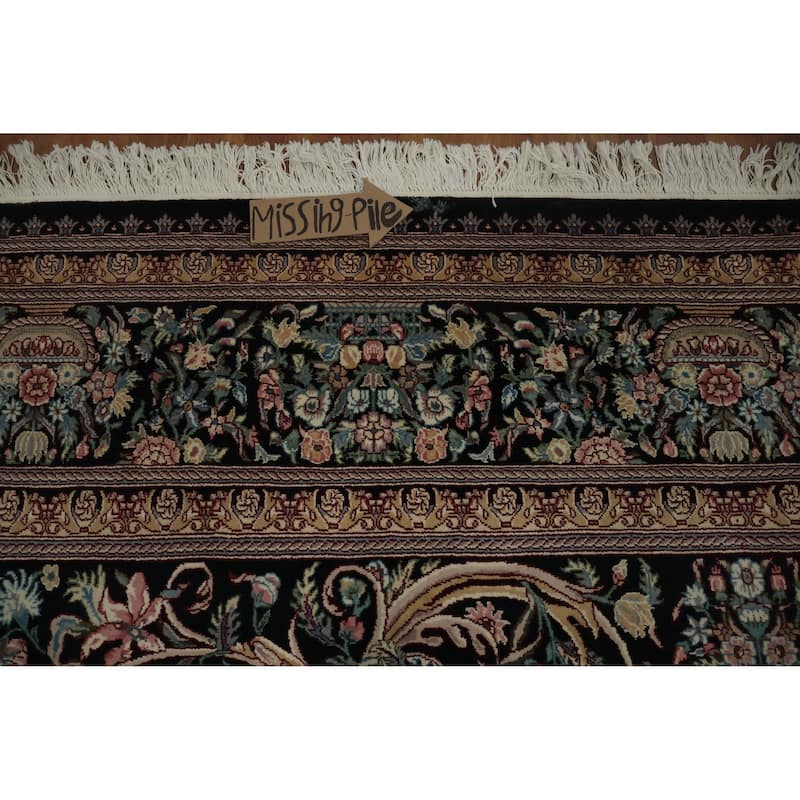 Hand Knotted Oriental 100% Wool Carpet Traditional Floral Black Aubusson Area Rug - 12' 4'' X 9' 0''