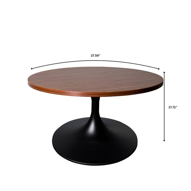 LeisureMod Verve 27" Round Coffee Table with MDF Wood TableTop and Black Steel Base for Living & Bedroom
