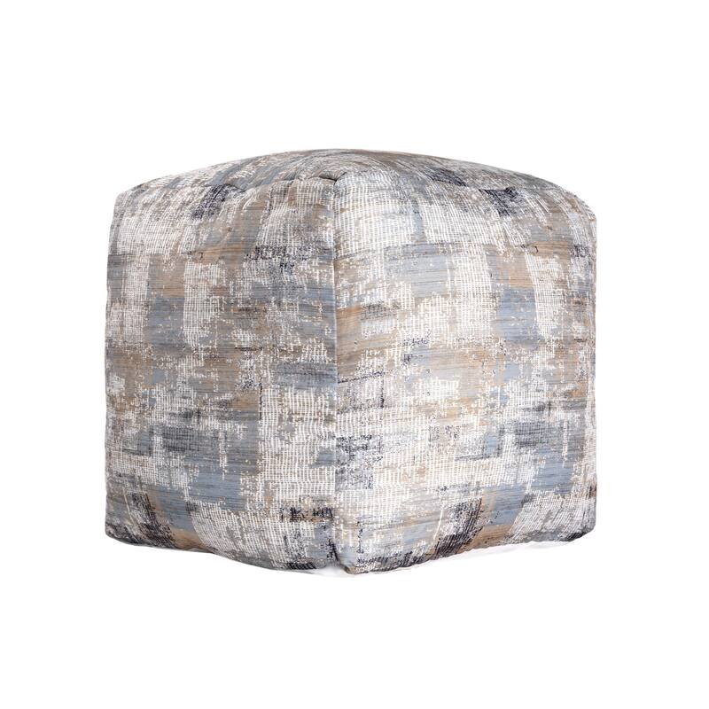 HomeRoots 18" Blue Cotton Abstract Pouf Ottoman