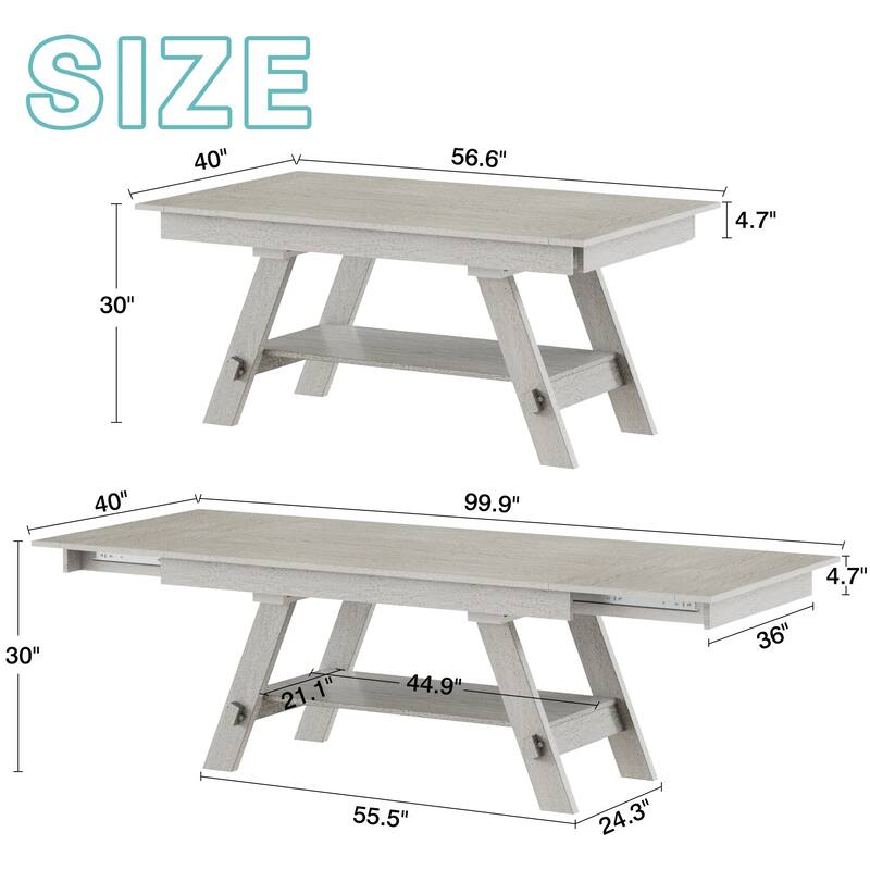 Javlergo Dining Table Set with Bench, Solid Wood Rectangular Extendable Dining Table and Chairs Set for 6-8