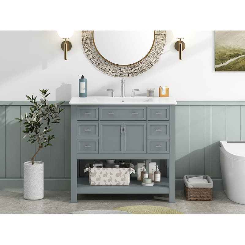 36''Bathroom Vanity With Top Sink,Storage Cabinet With 2 Soft Closing Doors And 6 Drawers,Single Sink Bathroom Vanity