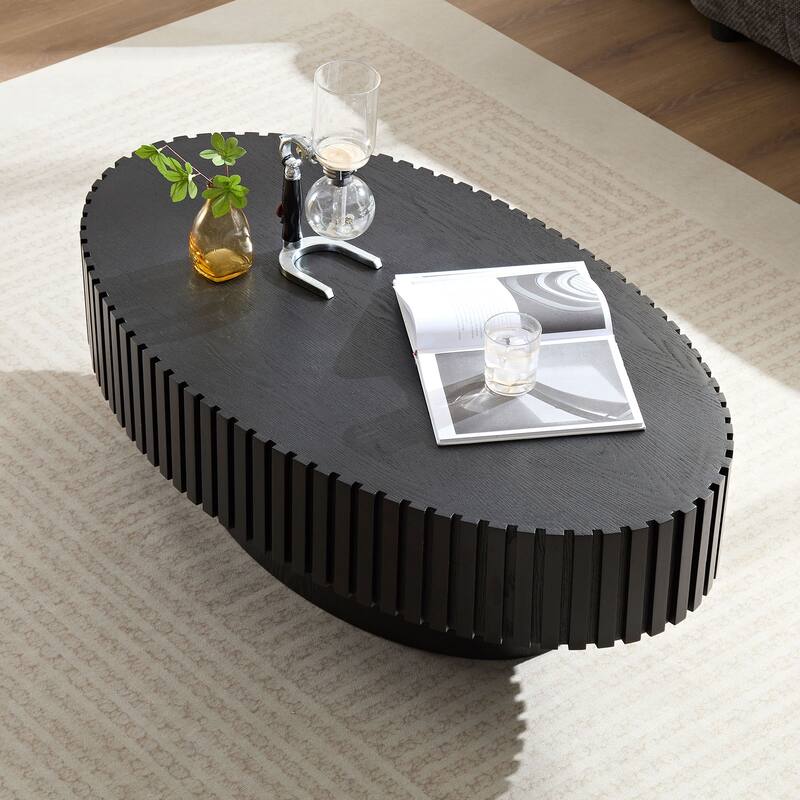 Modern Handcraft Drum Coffee Table Length 43.7 inch Round Coffee Table for Living Room,Small Coffee Table with Sturdy Pedestal