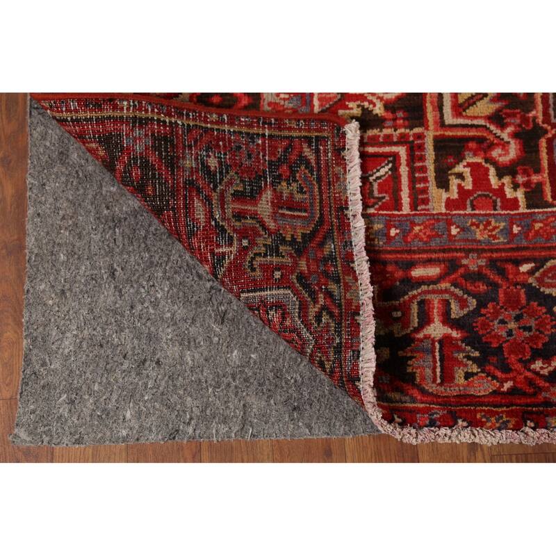 Red Geometric Heriz Persian Vintage Area Rug Hand-Knotted Wool Carpet - 9'4"x 13'5"