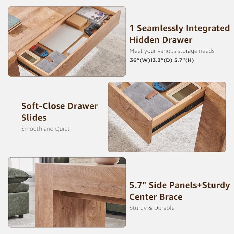 Modern Coffee Table, Wooden Living Room Table w/ Hidden Storage Drawer