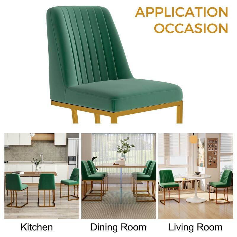 Modern and Luxury Velvet Upholstered Dining Chair with Gold Metal Legs, Set of 2