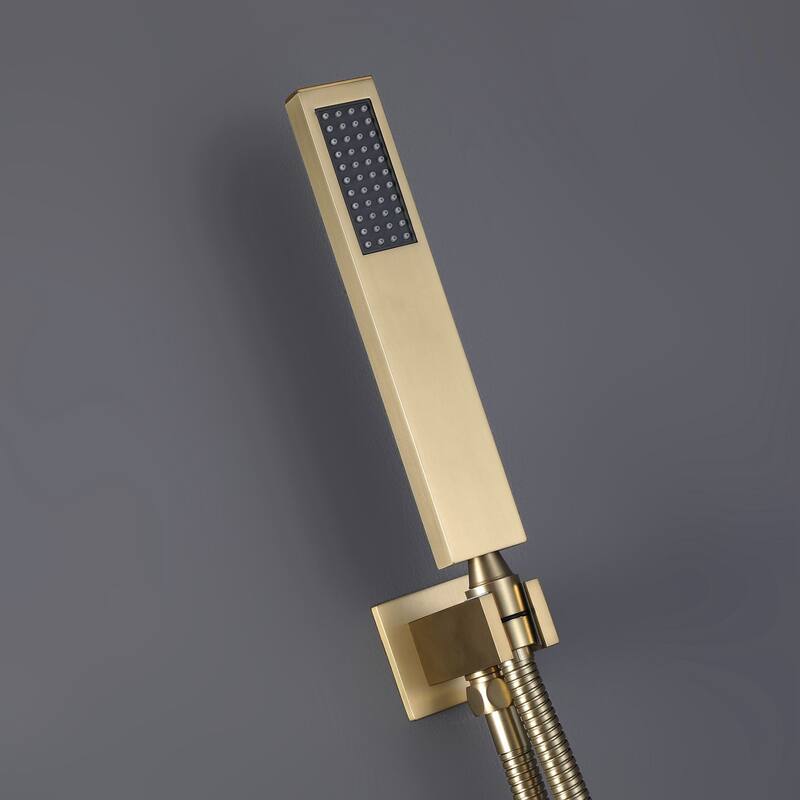 Brushed Gold 1-Spray Square Wall Bar Shower Kit with Hand Shower - 10 inch