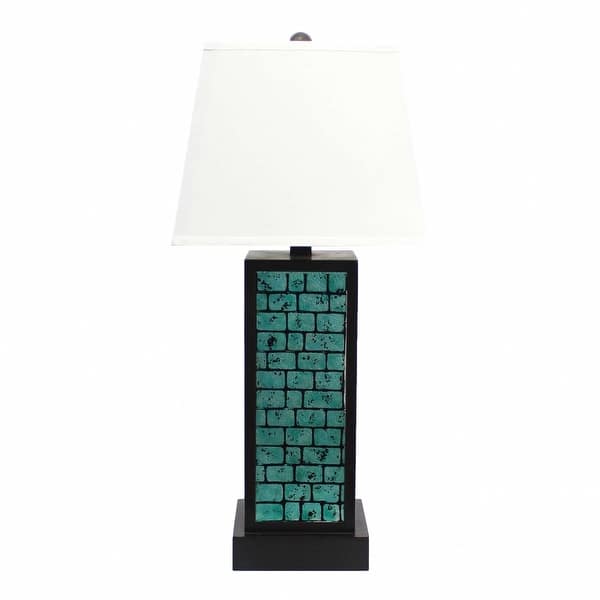 13 X 15 X 30.75 Black Metal With Teal Brick Pattern - Table Lamp 13 X 15 X 30.75 Black Metal With Teal Brick Pattern - Table Lamp