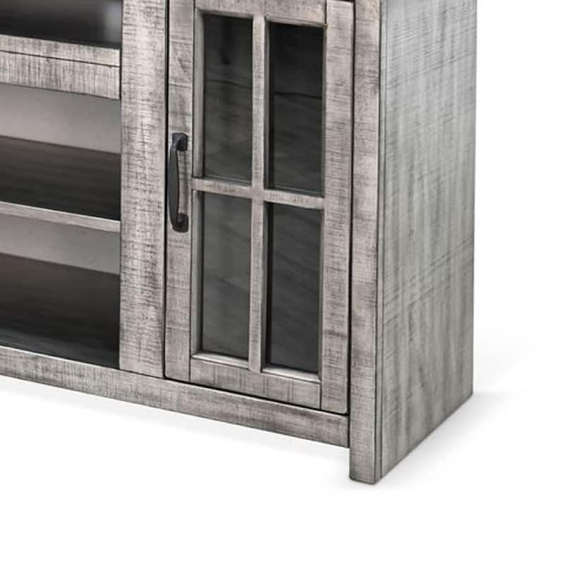 Leyla TV Stand Media Cabinet, 2 Doors, Shelves, Gray-Brown Wood 76 Inch