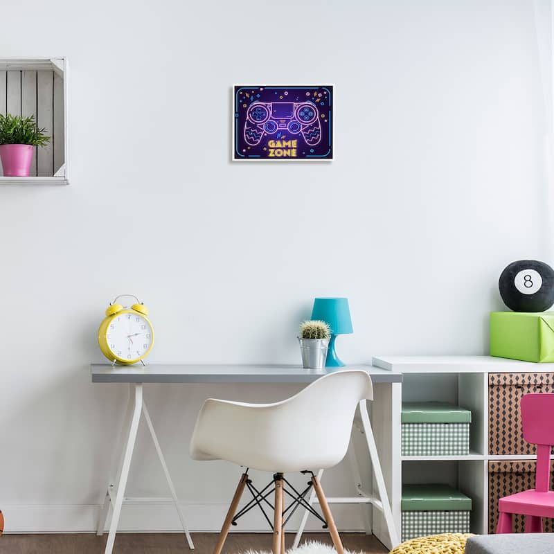 Stupell Vivid Neon Style Game Zone Arcade Gamer Sign Framed Wall Art - Pink