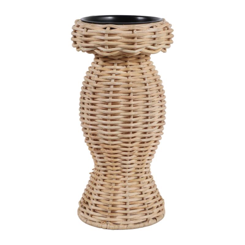 Candle Holder - Brown Metal Handwoven Raffia Pillar