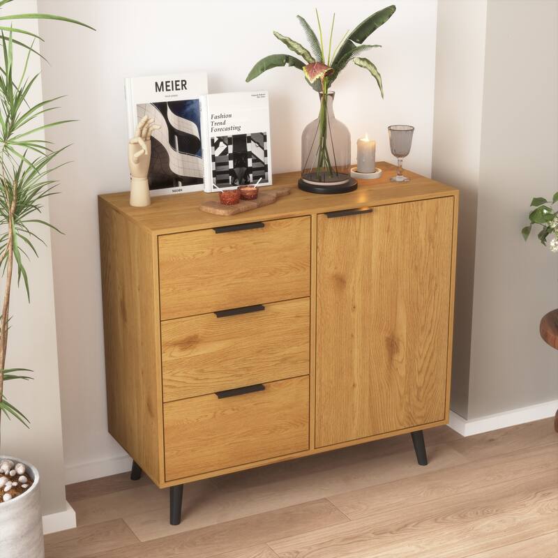 Modern Storage Cabinet with 3 Drawers and Adjustable Shelf for Living Room, Home Office, Entryway