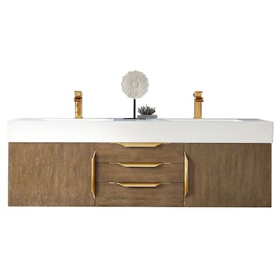 James Martin Vanities Mercer Island 59" Double Vanity, Latte Oak with Radiant Gold Hardware