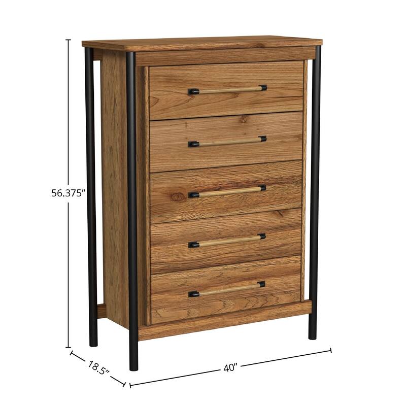 Norcross 5-Drawer Rubberwood Chest, Hickory