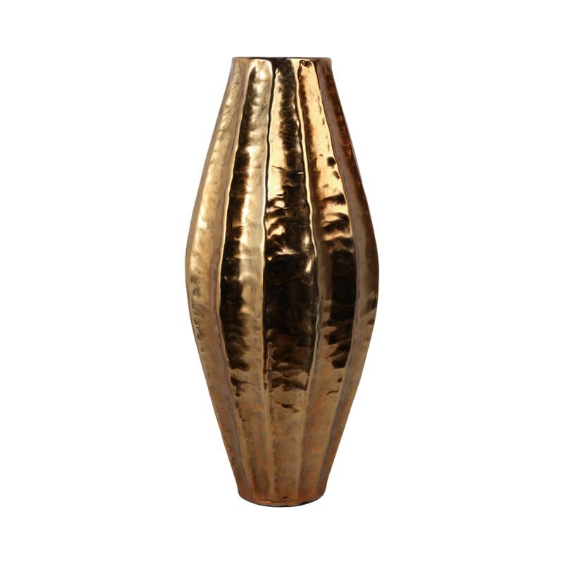 Metal Flower Vase with Hammered Finish Modern Glam Design - 27" Gold