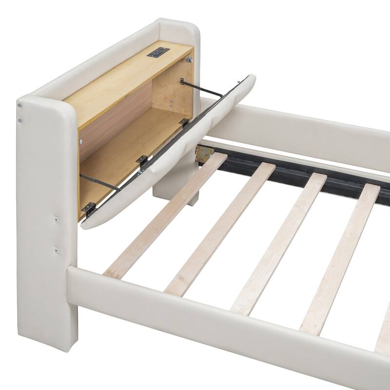 Twin XL Size Upholstered Platform Bed with Hydraulic Storage System