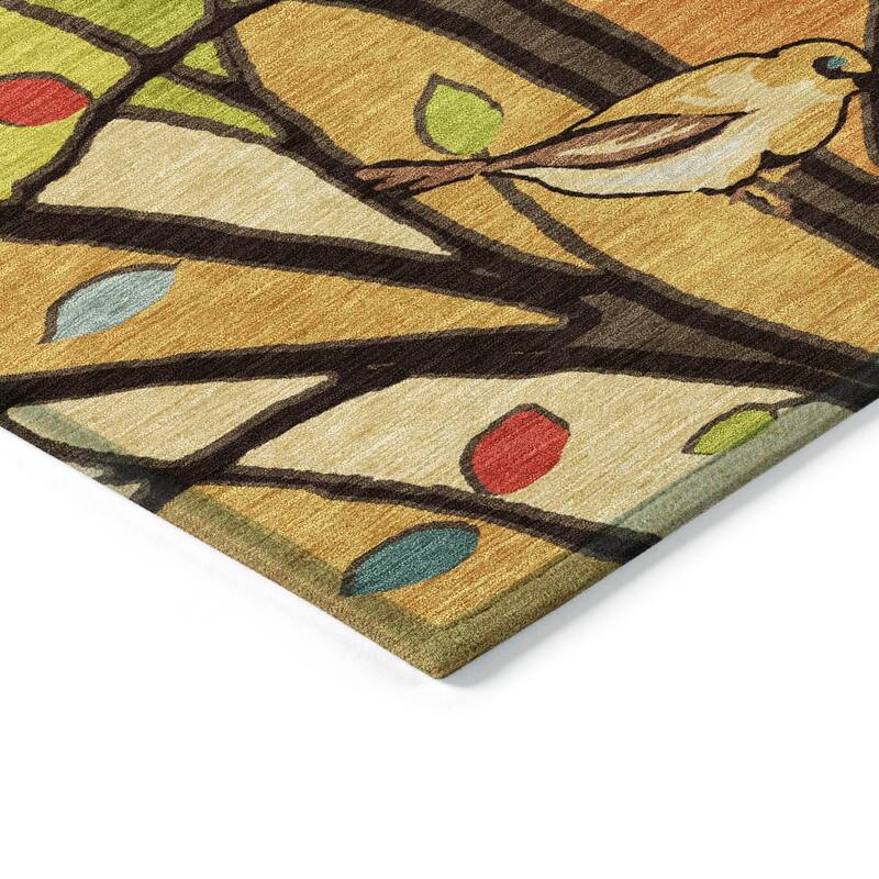 Machine Washable Indoor/ Outdoor Bird Mosaic Chantille Rug