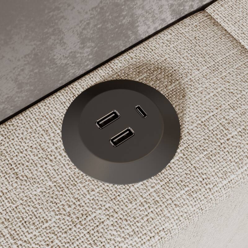 Upholstered Bed Frame with USB Port, Platform Bed with Headboard and Footboard Queen Size