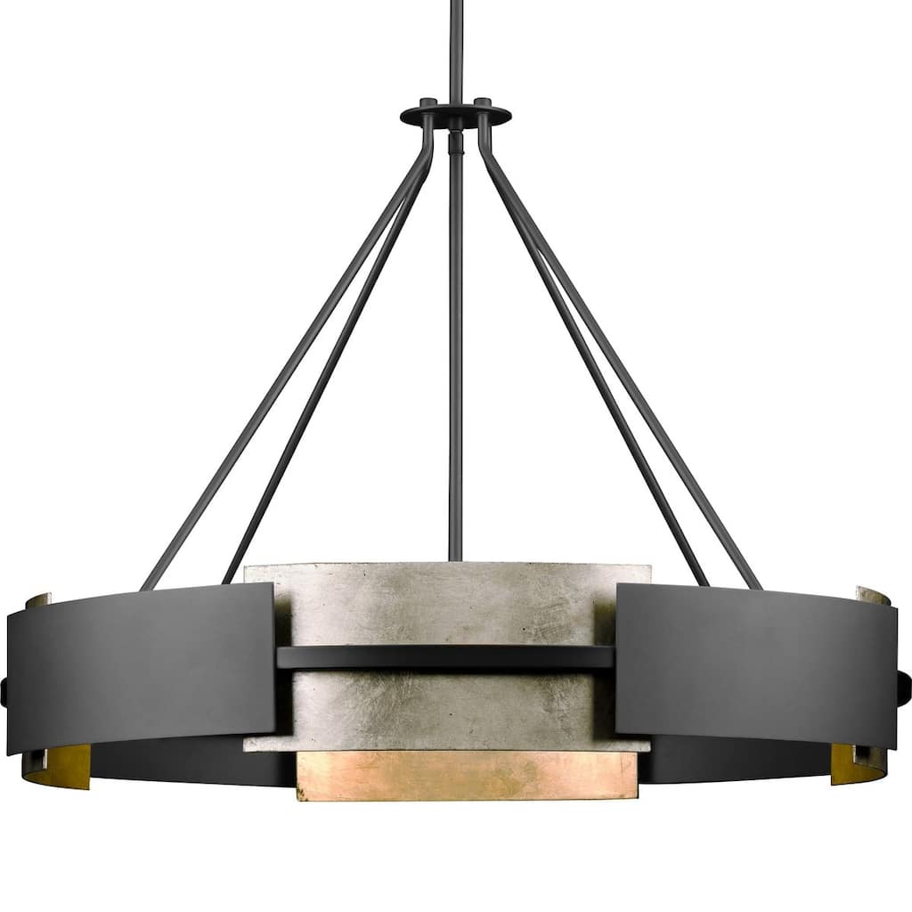 Lowery Collection Six-Light Matte Black Aged Silver Leaf Industrial Luxe Pendant - 31.75 in x 31.75 in x 23.75 in