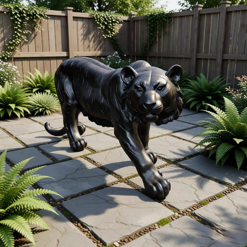 15.75" H x 33.46" L x 7.87" W Simulated Black Tiger Resin Garden Statue, Indoor & Outdoor Decorative Ornament