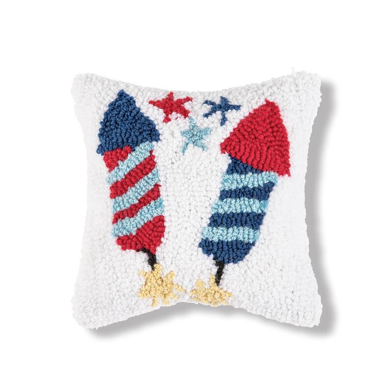 8" x 8" Firecracker Hooked Americana July 4th Throw Pillow
