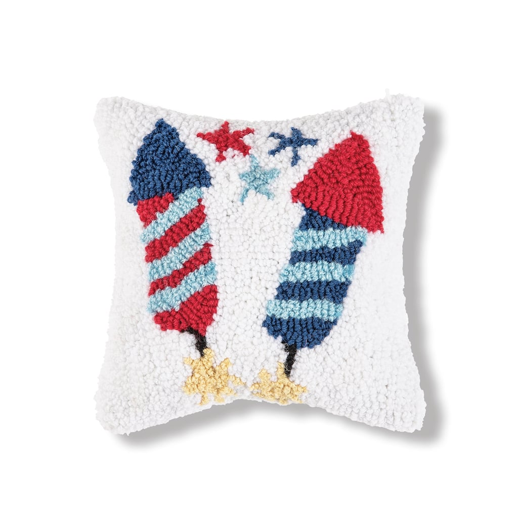 8" x 8" Firecracker Hooked Americana July 4th Throw Pillow