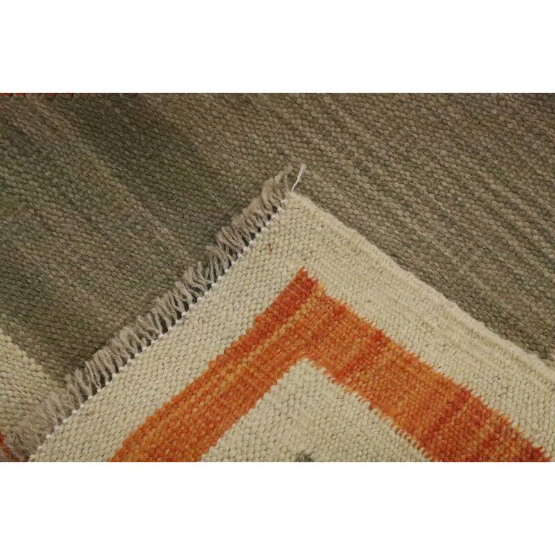 Hand Woven Oriental 100% Wool Carpet Southwestern Modern Green Kilim Area Rug - 4' 9'' X 3' 4''