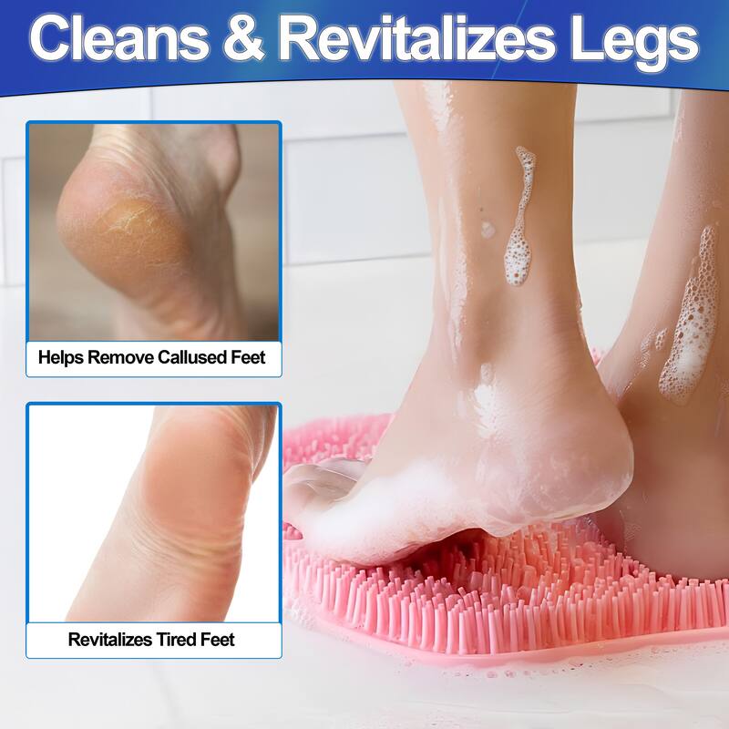 Shower Back Scrubber & Foot Cleaner - Silicone Bath Brush for Exfoliating Feet & Back, Non-Slip Massage Pad with Soft Bristles