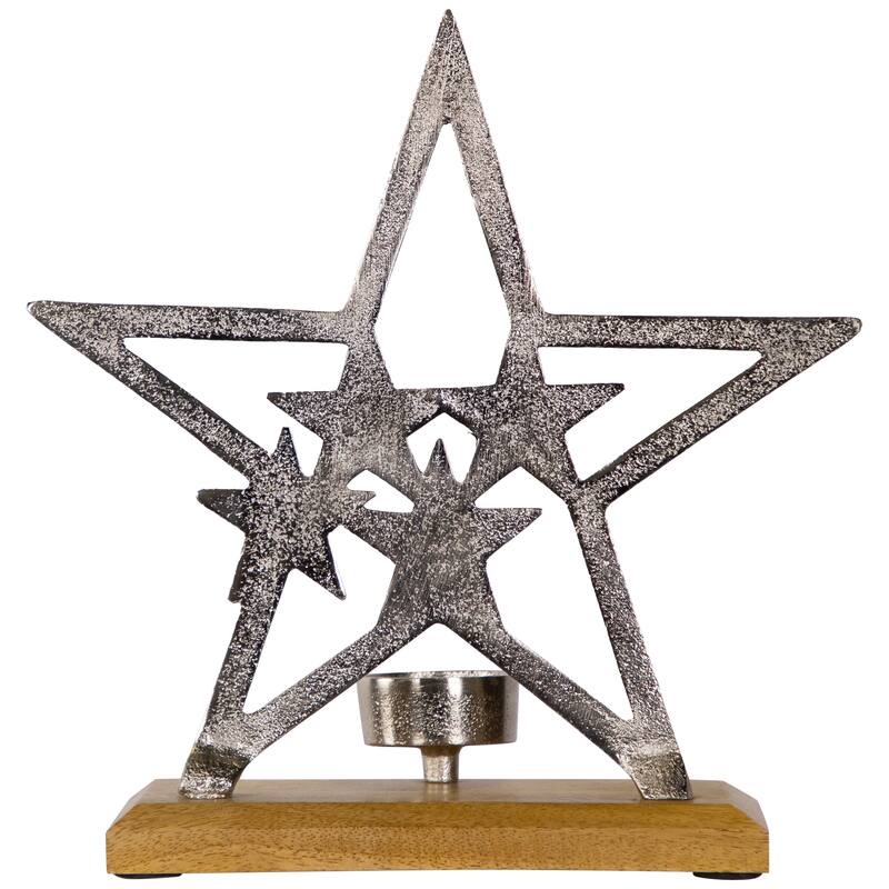 Stars Within a Star Metal Tealight Candle Holder - 9.5"