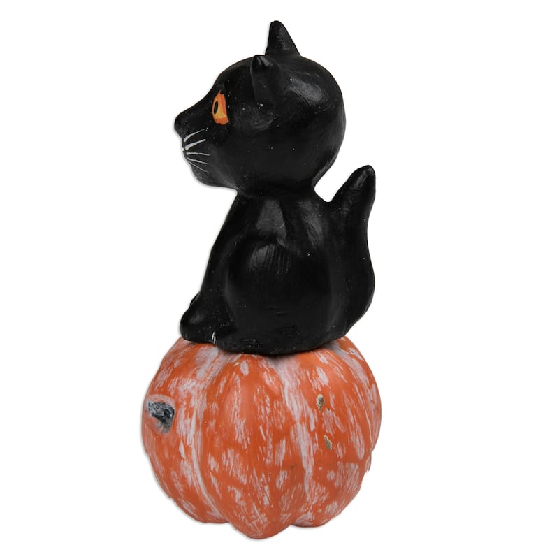 Novica Handmade Cat On The Halloween Night Wood Sculpture