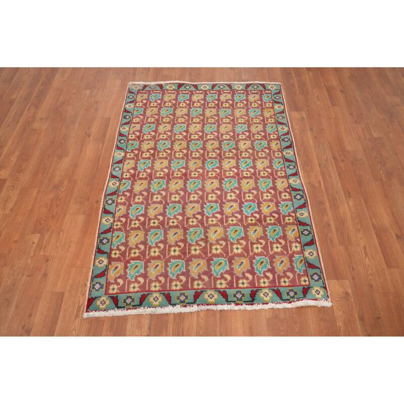 Hand Knotted Oriental 100% Wool Carpet Traditional All-Over Pink Tabriz Area Rug - 4' 5'' X 3' 0''