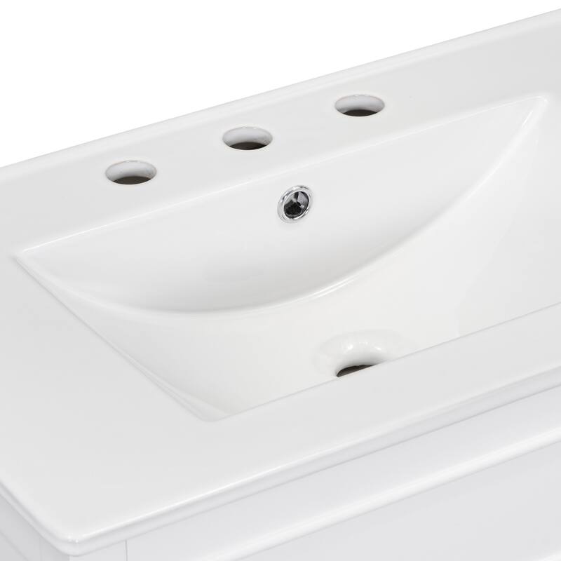 30'' Solid Wood Bathroom Vanity with Cabinet, 2 Drawers, and Ceramic Sink