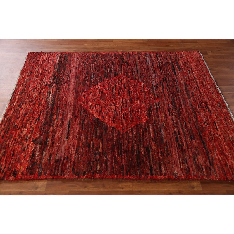 Geometric Red Moroccan Oriental Rug Handmade Wool Carpet - 4'10" x 6'1"