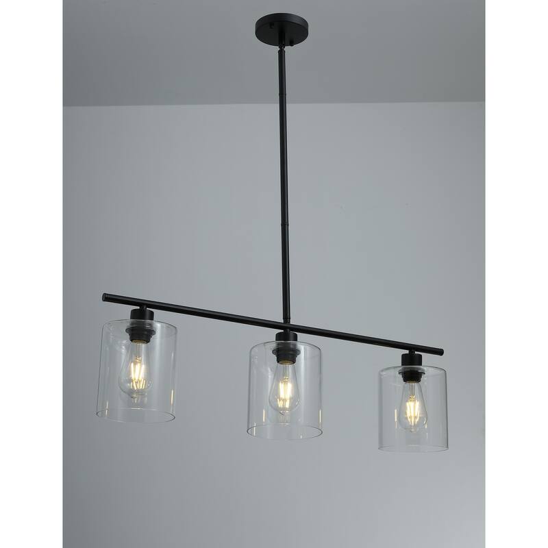 Modern Black 3-Light Unique Linear Design Transparent Cylinder Glass Pendant