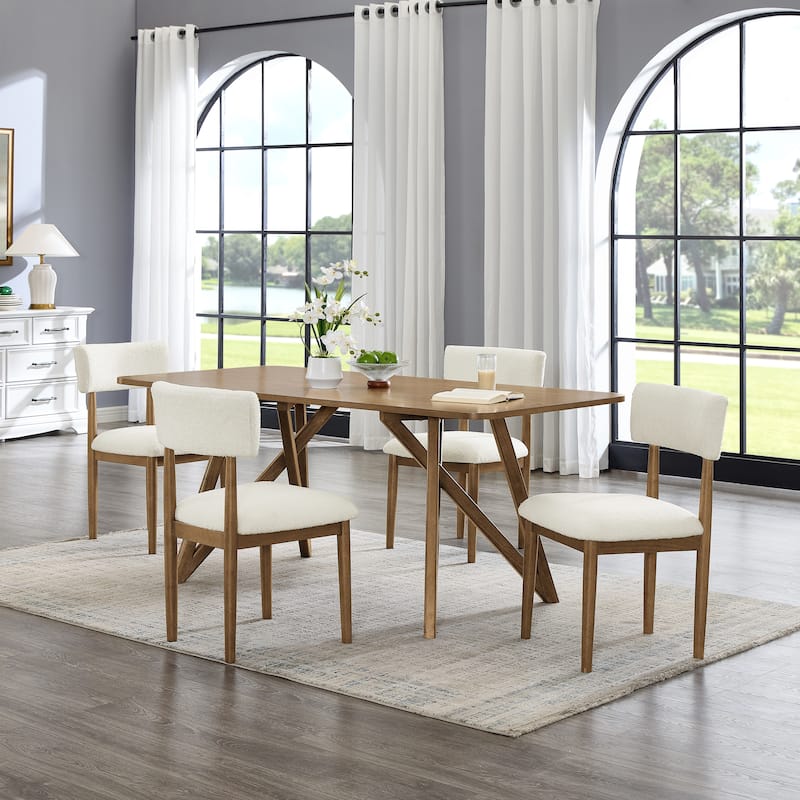 Roundhill Furniture Axler 5-Piece Dining Set - Light Oak/Beige