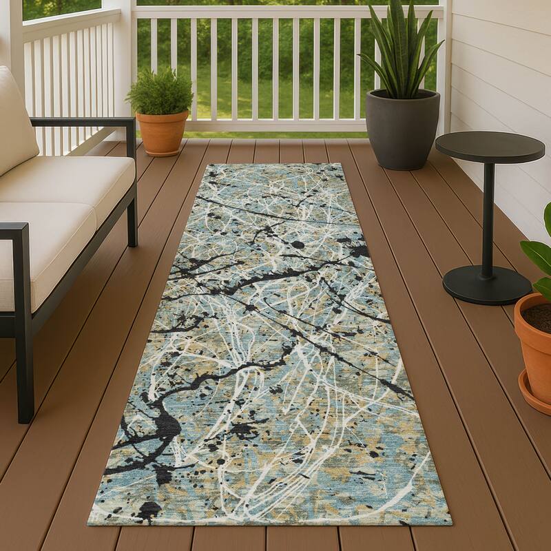 Machine Washable Indoor/ Outdoor Modern Splatter Chantille Rug - Teal - 2'3" x 7'6"