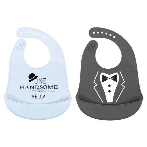 slide 1 of 1, Hudson Baby Infant Boy Silicone Bibs 2pk, One Handsome Fella, One Size - One Handsome Fella - One Size One Size - One Handsome Fella