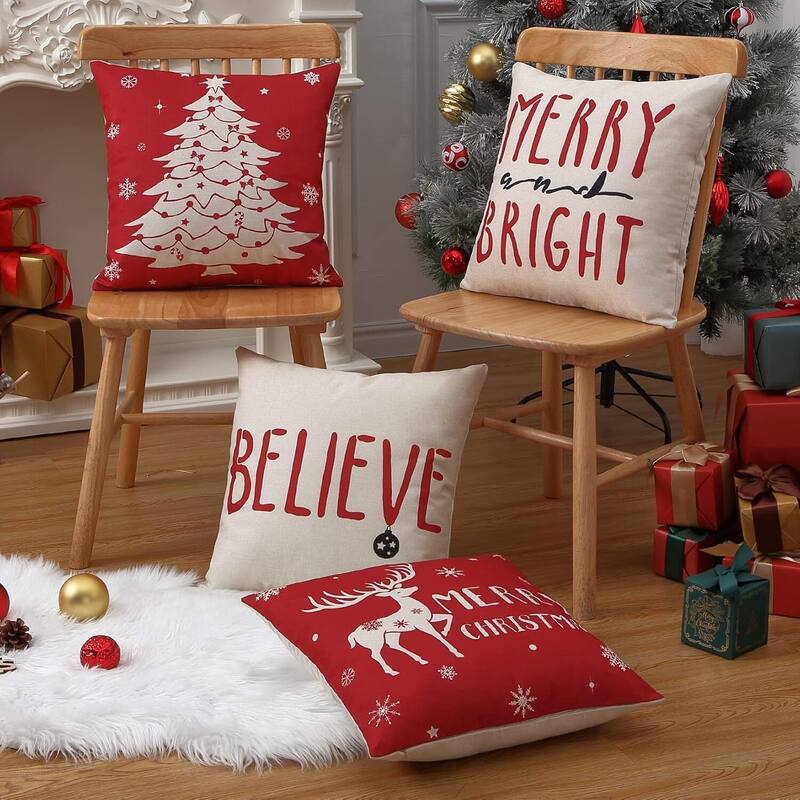 18x18 inch Set of 4 Christmas Decorations Pillow Covers, Pillow Case