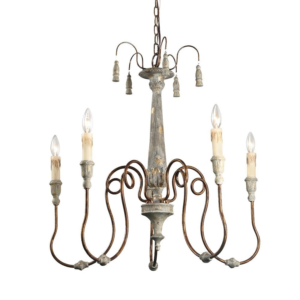 5-Lights Shabby Chic resin/polly rustic chandelier - Wood/Rust - Chandeliers For Bedrooms by Overstock.com