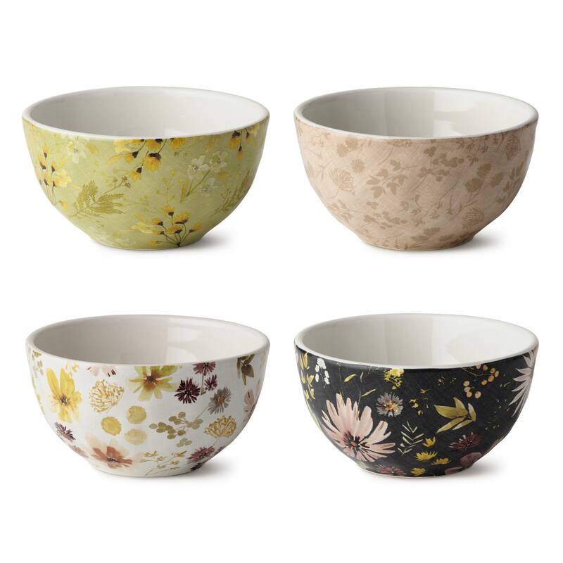 Certified International Wildflowers 5.25" Ice Cream/Dessert Bowls, Set of 4 Assorted Designs - 5.25"L x 5.25"W x 3.75"H
