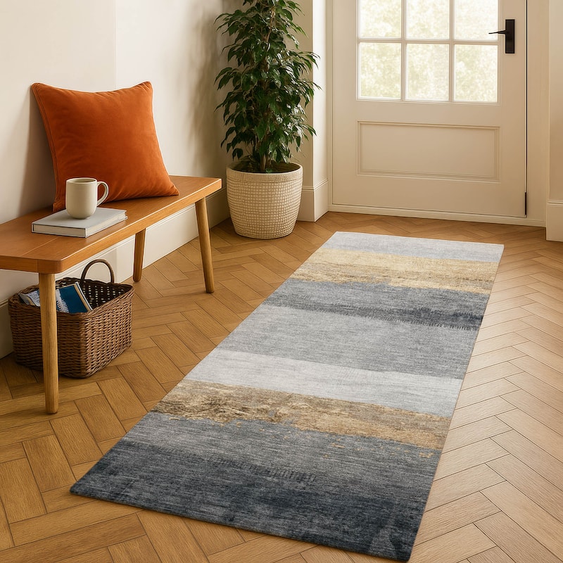 Premium Washable Super Soft Ombre Stripes Mayfield Rug - Gold - 2'3" x 7'6"