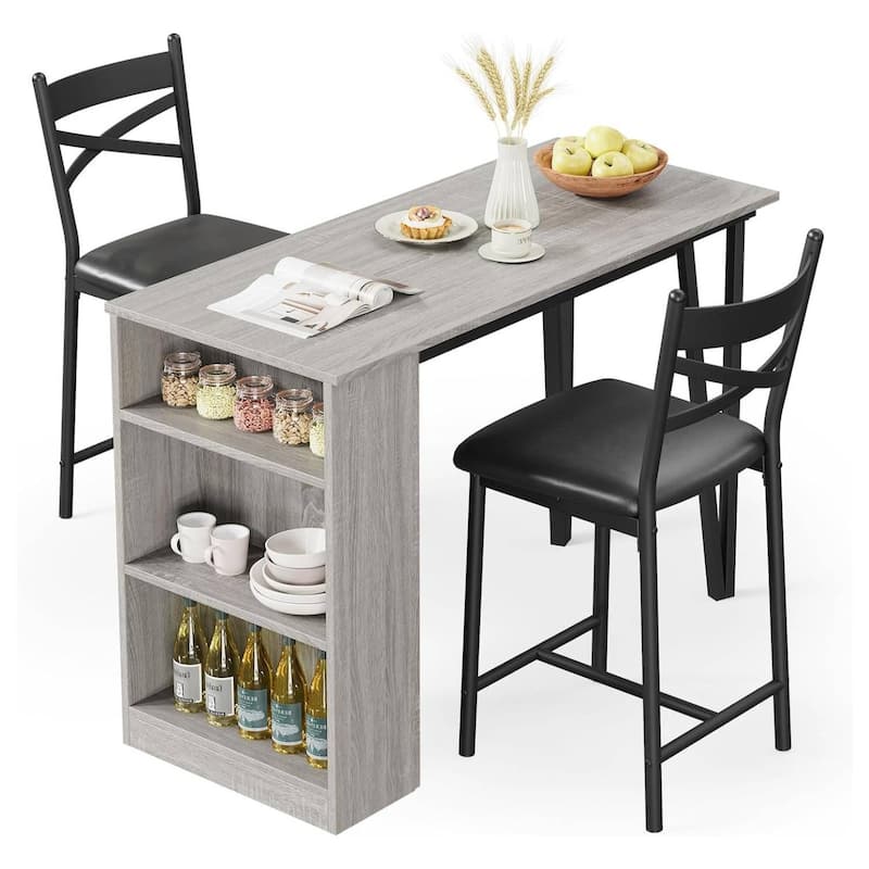 Modern Expandable Dining Table Set with 3 Storage - Grey
