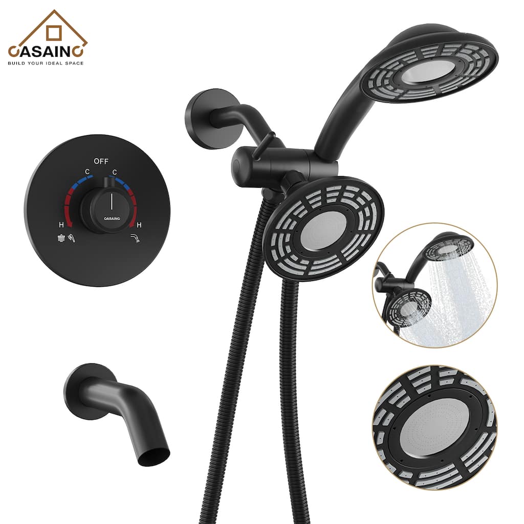 CASAINC Tub Shower Faucet, 2-Spray Patterns Shower Faucet Set with 5-inch Rainfall Shower Head and Tub Spout - 5" x 5"
