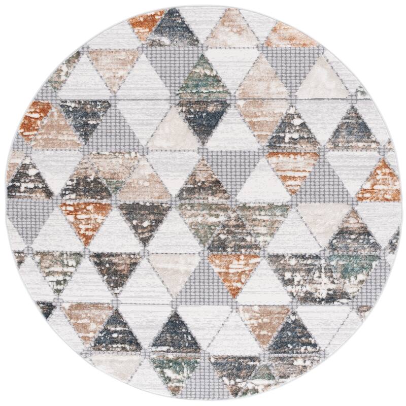 SAFAVIEH Alenia Kaluda Modern & Contemporary Rug - 6'7" Round - Grey/Beige